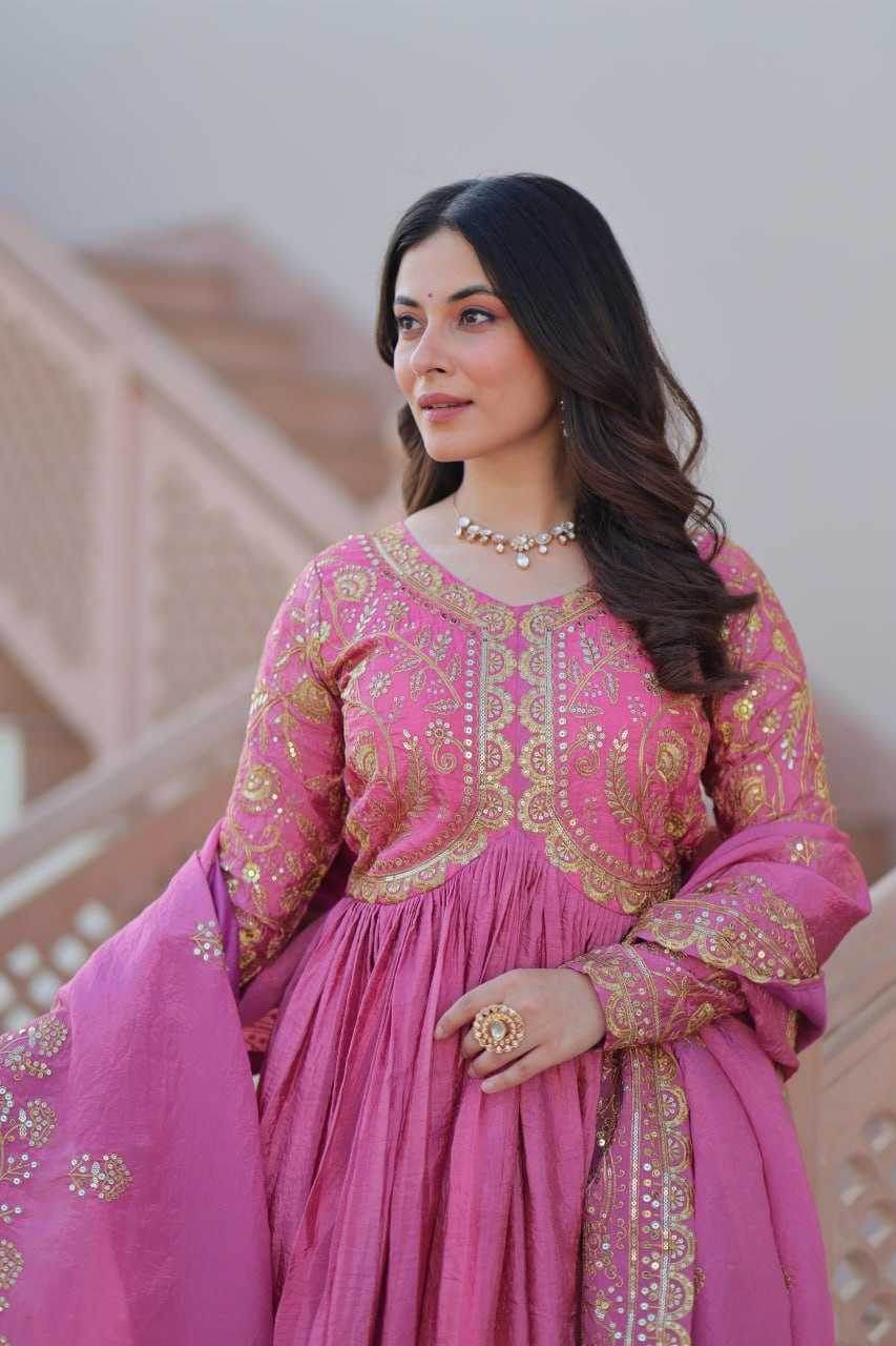 Crush Silk Embroidery Long Gowns - MYLUXURY LANE ENTERPRISE